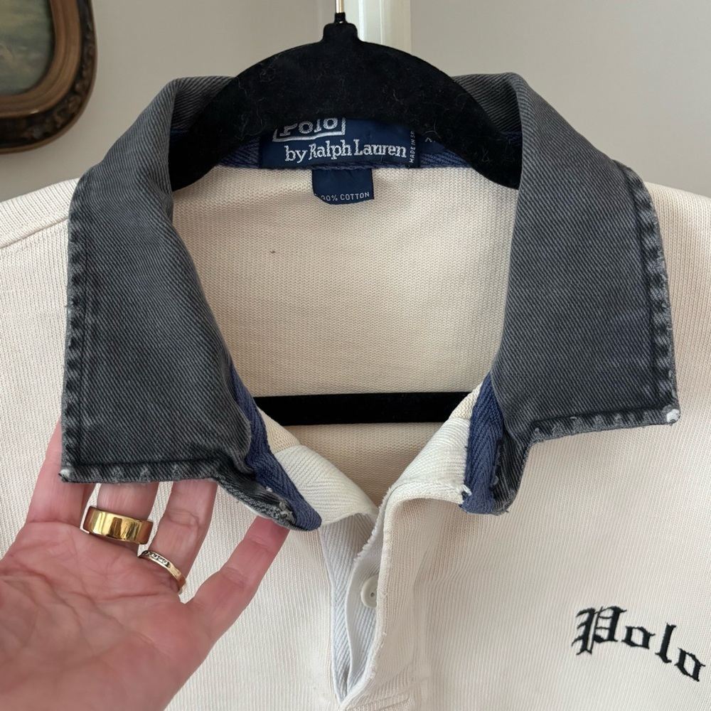Vintage Polo Ralph Lauren Cream Cotton Rugby Polo Size XL - Picture 8 of 10